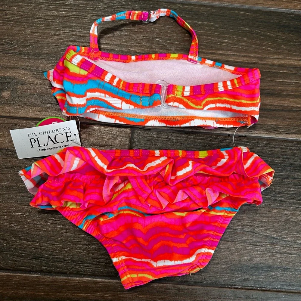 The Children’s Place 2 Piece Bikini Swim Suit 6 - 9 Months Ruffles Halter Orange